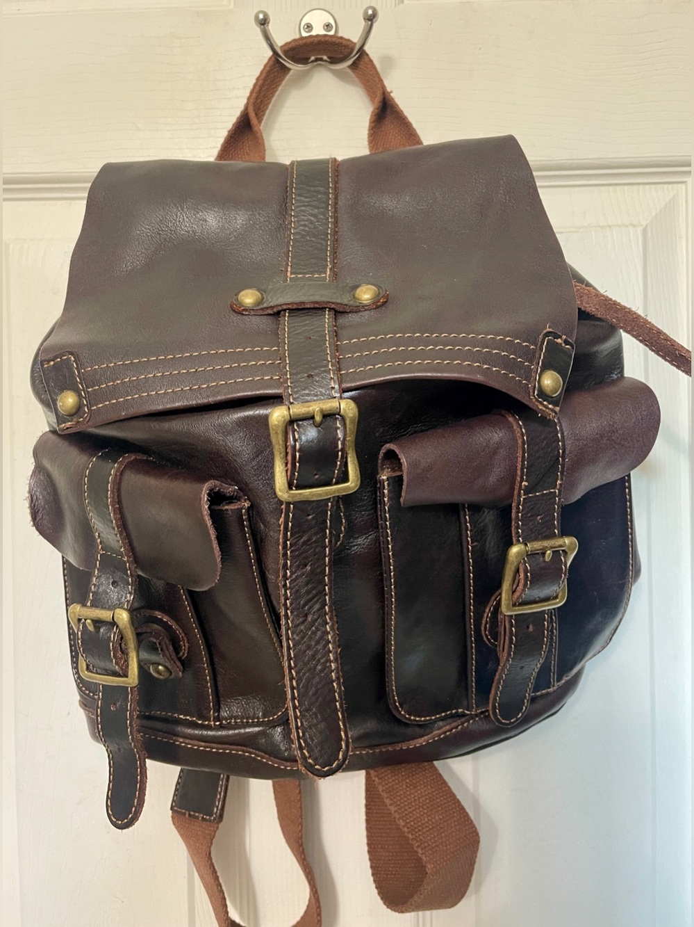 Bed Stu Leather Brown Cobbler Series Foldover Drawstring Backpack